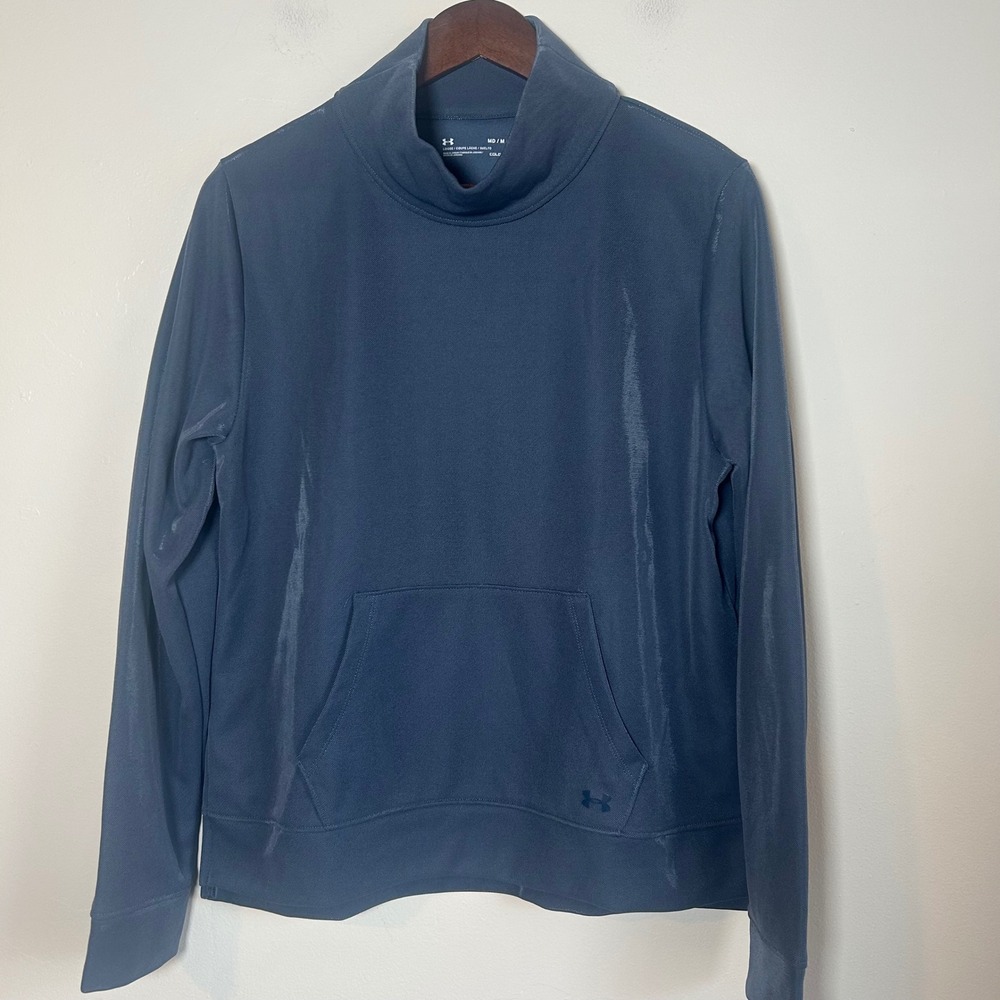 Under Armour ColdGear Pullover Women Medium Blue Funnel Mock Neck Fleece Loose
